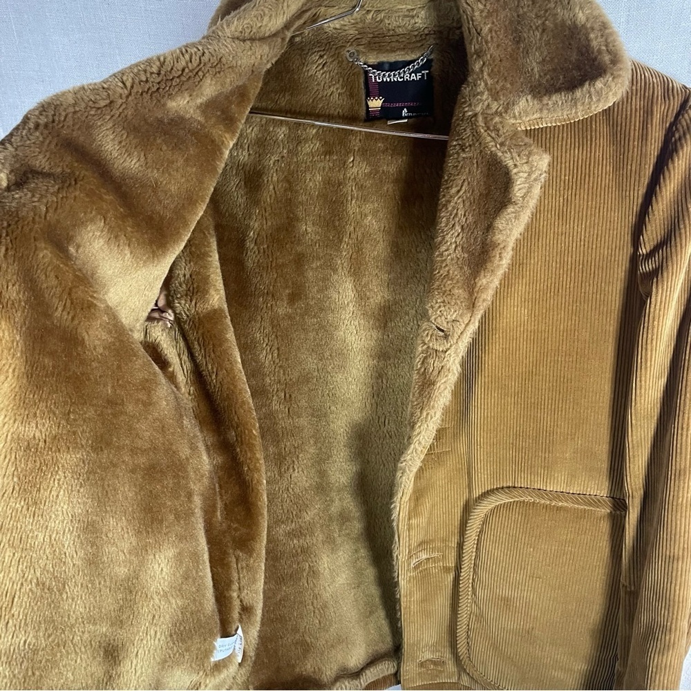 Vintage 70s Corduroy Faux Fur Sherpa Lined Towncraft Rancher Coat Jacket - Picture 11 of 16